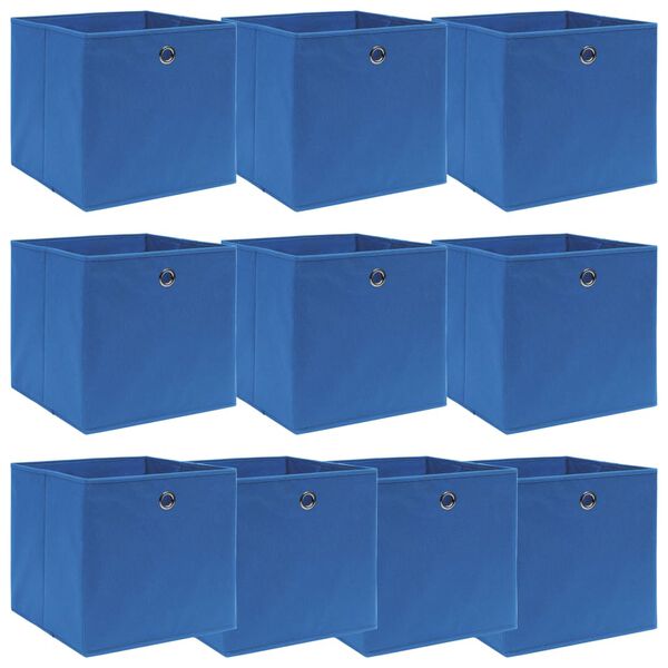 vidaXL Bo&icirc;tes de rangement 10 pcs Bleu 32x32x32 cm Tissu