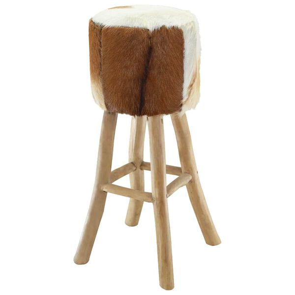 vidaXL Tabouret de bar cuir de chèvre et bois de teck solide