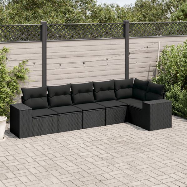 vidaXL Salon de jardin 6 pcs avec coussins noir r&eacute;sine tress&eacute;e