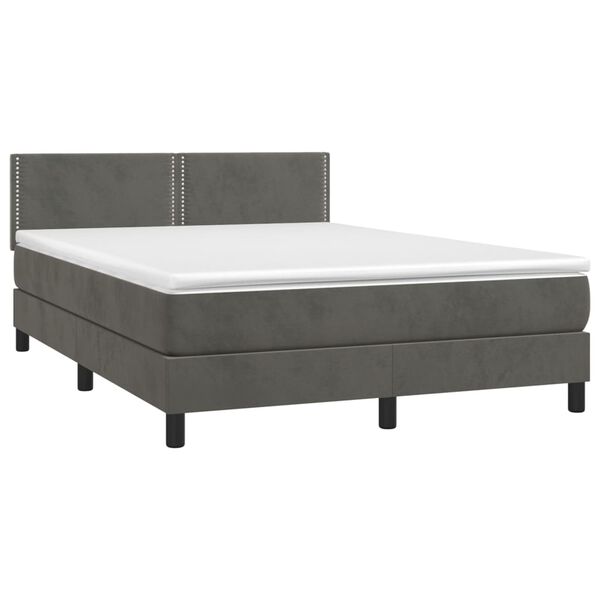 vidaXL Sommier &agrave; lattes de lit et matelas Gris fonc&eacute; 140x190cm Velours