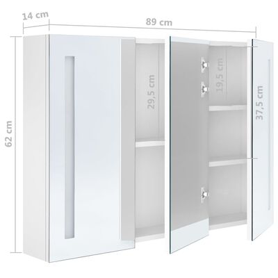 vidaXL Armoire de salle de bain à miroir LED 89x14x62cm Blanc brillant