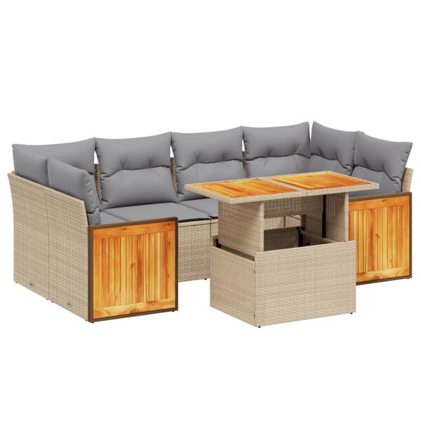 vidaXL Salon de jardin avec coussins 7 pcs beige r&eacute;sine tress&eacute;e
