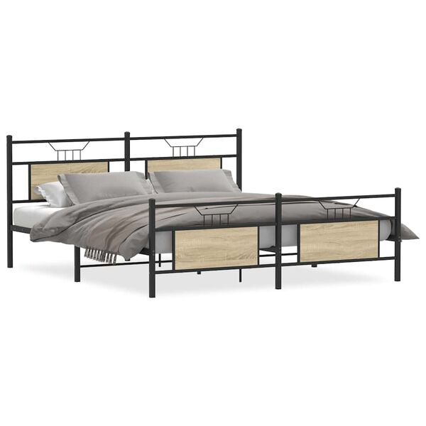 vidaXL Cadre de lit en m&eacute;tal sans matelas ch&ecirc;ne sonoma 180x200 cm