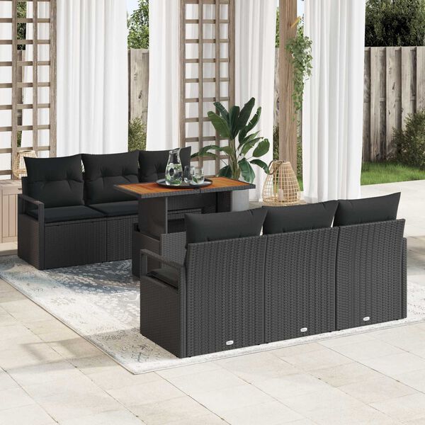vidaXL Ensemble de canap&eacute; de jardin 7 pcs Noir Poly rotin