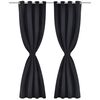 2 pcs Rideau Blackout Occultant Noir avec Œillets en métal 135x245cm