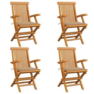 vidaXL Chaises de jardin et coussins beige lot de 4 Bois teck massif