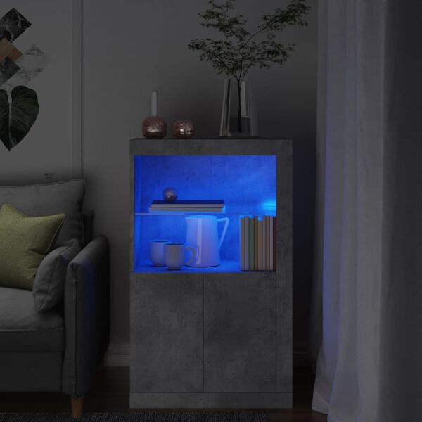 vidaXL Armoire latérale avec lumières LED gris béton bois d'ingénierie