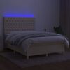 vidaXL Sommier &agrave; lattes de lit et matelas et LED Cr&egrave;me 140x190cm Tissu