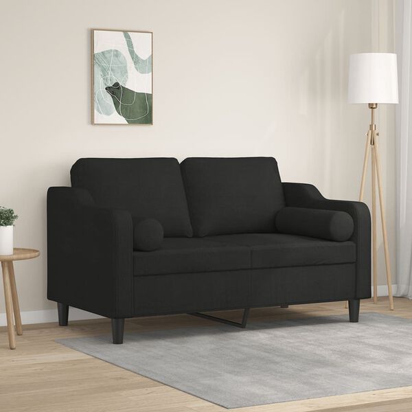 vidaXL Canap&eacute; 2 places avec oreillers d&eacute;coratifs noir 120 cm tissu