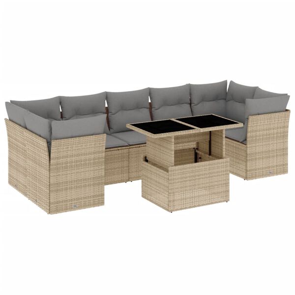 vidaXL Salon de jardin avec coussins 8 pcs beige r&eacute;sine tress&eacute;e