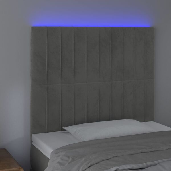 vidaXL T&ecirc;te de lit &agrave; LED Gris clair 90x5x118/128 cm Velours