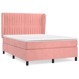 vidaXL Sommier &agrave; lattes de lit avec matelas Rose 140x200 cm Velours