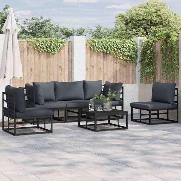 vidaXL Ensemble de canap&eacute; de jardin avec coussin 6 pcs Noir Aluminium