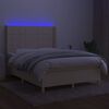 vidaXL Sommier &agrave; lattes de lit matelas et LED Cr&egrave;me 140x200 cm Tissu