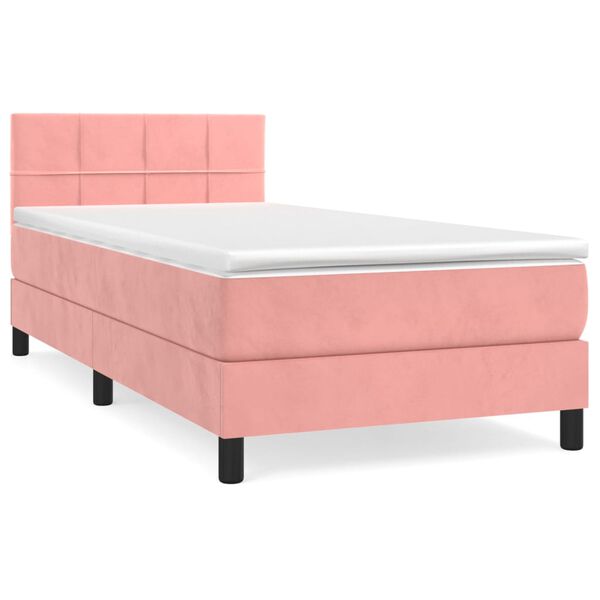 vidaXL Sommier &agrave; lattes de lit avec matelas Rose 100x200 cm Velours