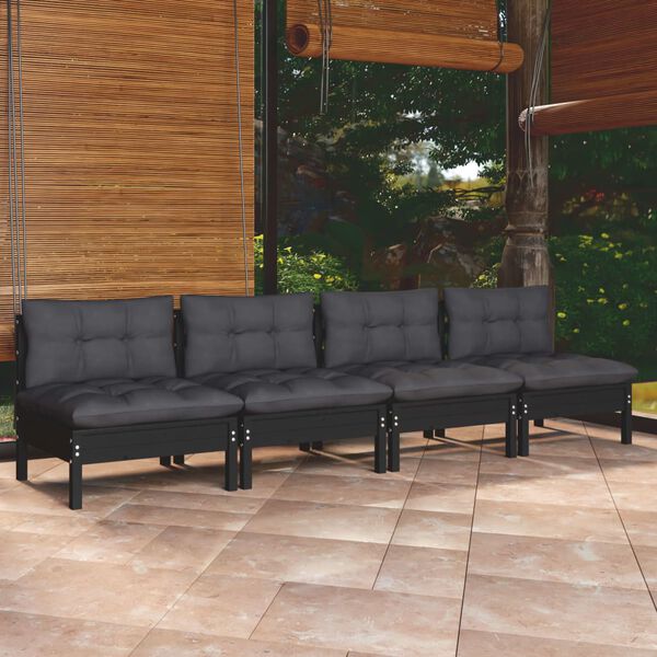 vidaXL Canap&eacute; 4 places de jardin avec coussins anthracite Bois de pin