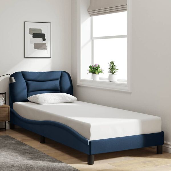 vidaXL Cadre de lit avec LED sans matelas Hvar bleu 90x190 cm tissu