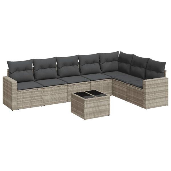 vidaXL Salon de jardin 8 pcs avec coussins gris clair r&eacute;sine tress&eacute;e