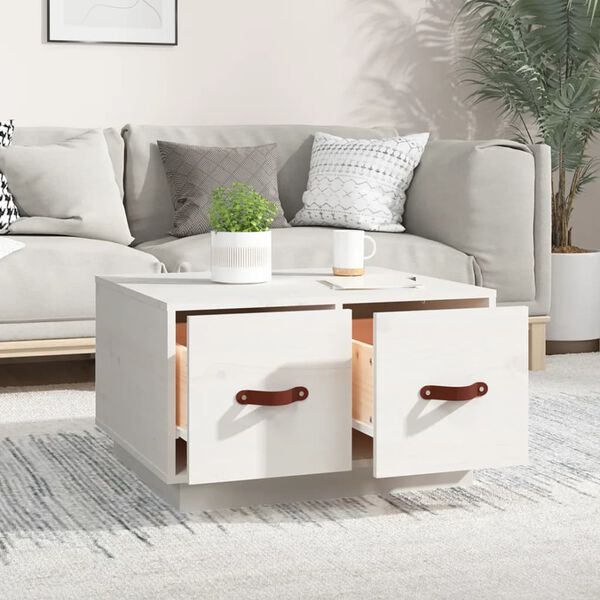 vidaXL Table basse Blanc 60x53x35 cm Bois massif de pin