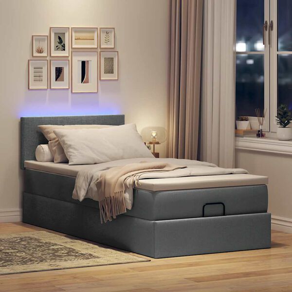 vidaXL Lit ottoman avec matelas et LED Gris fonc&eacute; 80x200cm tissu