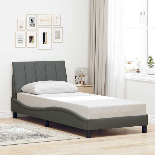 vidaXL Cadre de lit sans matelas Hanko gris fonc&eacute; 90x190 cm tissu