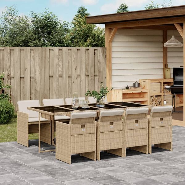 vidaXL Ensemble &agrave; manger de jardin et coussins 9 pcs beige Poly rotin