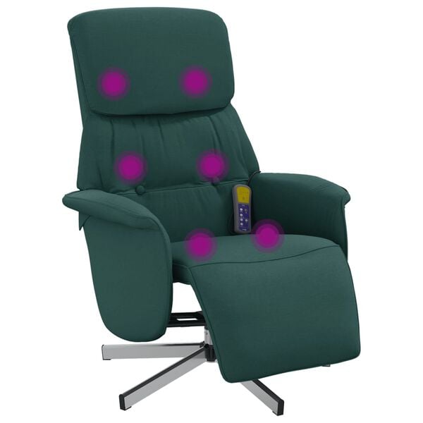 vidaXL Fauteuil inclinable de massage et repose-pieds vert fonc&eacute; tissu