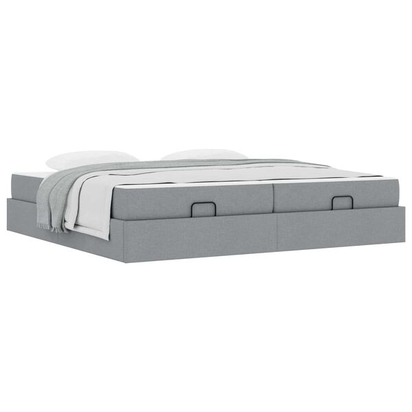 vidaXL Cadre de lit avec matelas avec matelas 2 pcs Gris clair tissu