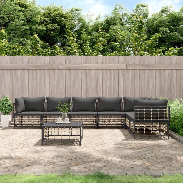 vidaXL Salon de jardin 8 pcs avec coussins anthracite r&eacute;sine tress&eacute;e