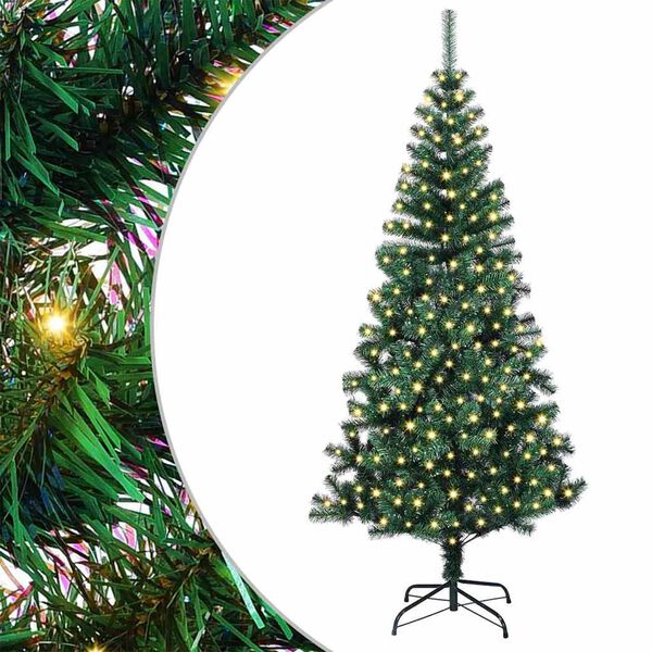 vidaXL Sapin de No&euml;l artificiel pr&eacute;-&eacute;clair&eacute; Vert 240 cm PVC et m&eacute;tal