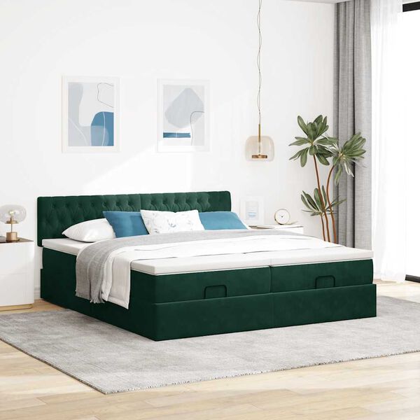VidaXL Cadre de lit ottoman avec matelas vert fonc&eacute; 180x200cm velours