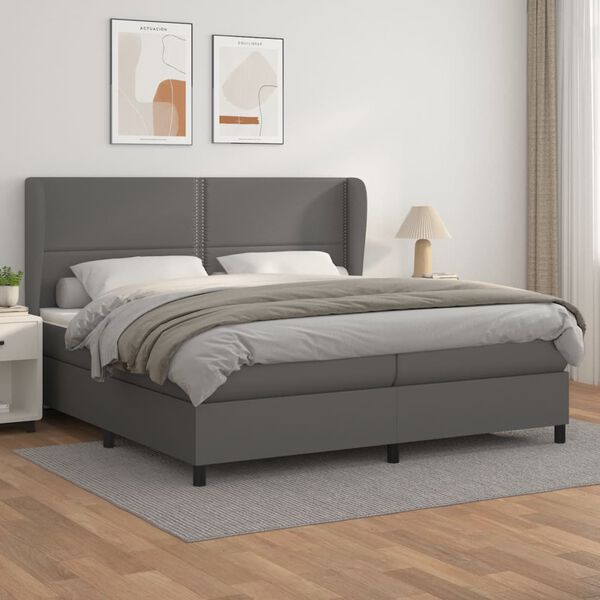 vidaXL Sommier &agrave; lattes de lit avec matelas Gris 200x200 cm Similicuir