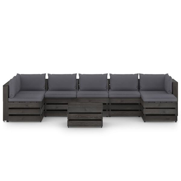 vidaXL Salon de jardin 8 pcs avec coussins Bois impr&eacute;gn&eacute; de gris