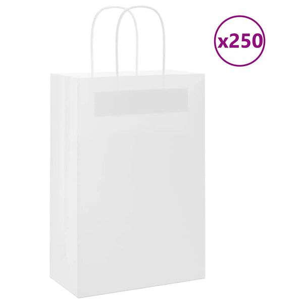 vidaXL Sacs en papier 250 pcs avec poign&eacute;es blanc 21x11x31 cm
