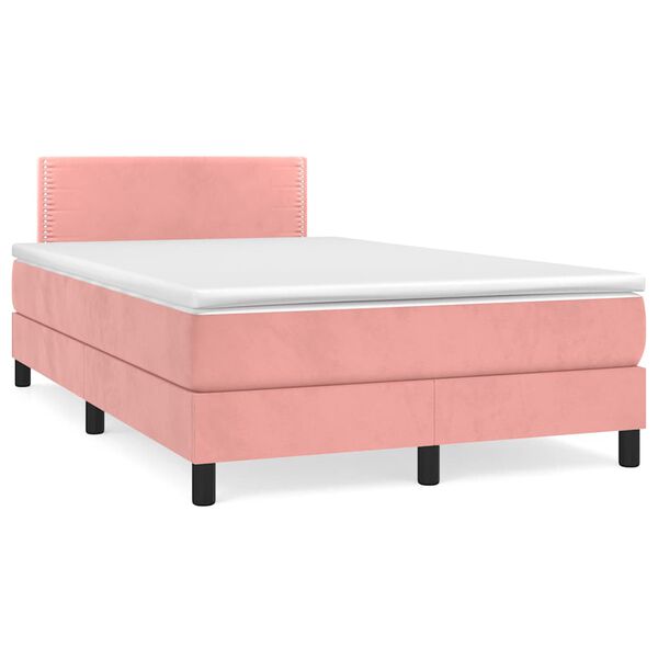vidaXL Sommier &agrave; lattes de lit et matelas LED rose 120x190 cm velours