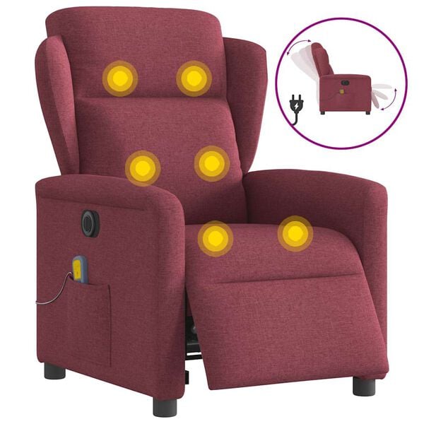 vidaXL Fauteuil de massage inclinable &eacute;lectrique Rouge bordeaux Tissu