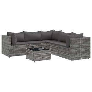 vidaXL Salon de jardin 6 pcs avec coussins Gris R&eacute;sine tress&eacute;e