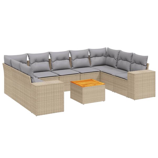vidaXL Salon de jardin avec coussins 10 pcs beige r&eacute;sine tress&eacute;e