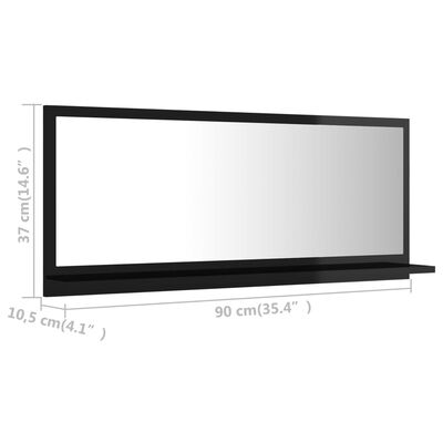 vidaXL Miroir de salle de bain Noir brillant 90x10,5x37 cm Aggloméré
