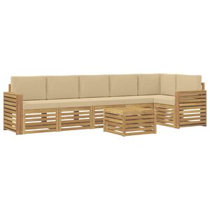 vidaXL Ensemble de canap&eacute;s d'ext&eacute;rieur 7 pc Blanc et Beige Polyester