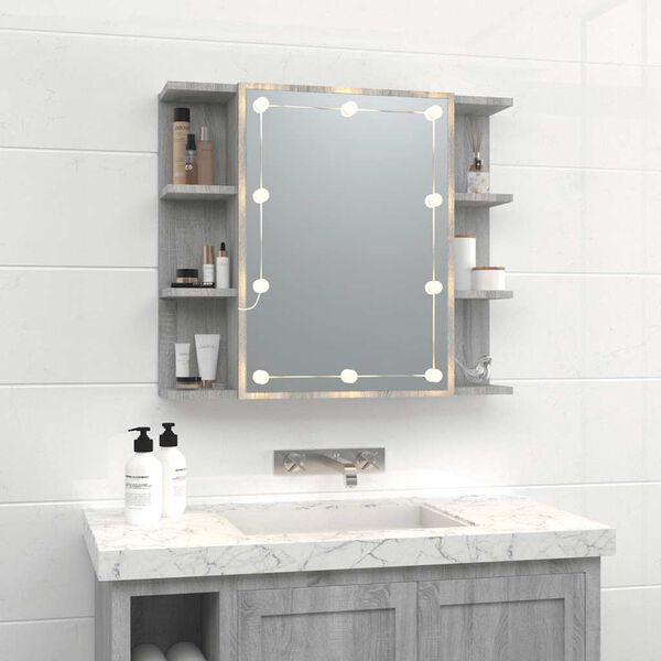 vidaXL Armoire &agrave; miroir avec LED Sonoma gris 70x16,5x60 cm