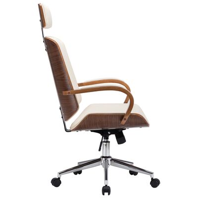 vidaXL Chaise de bureau avec appuie-tête Crème Similicuir et bois