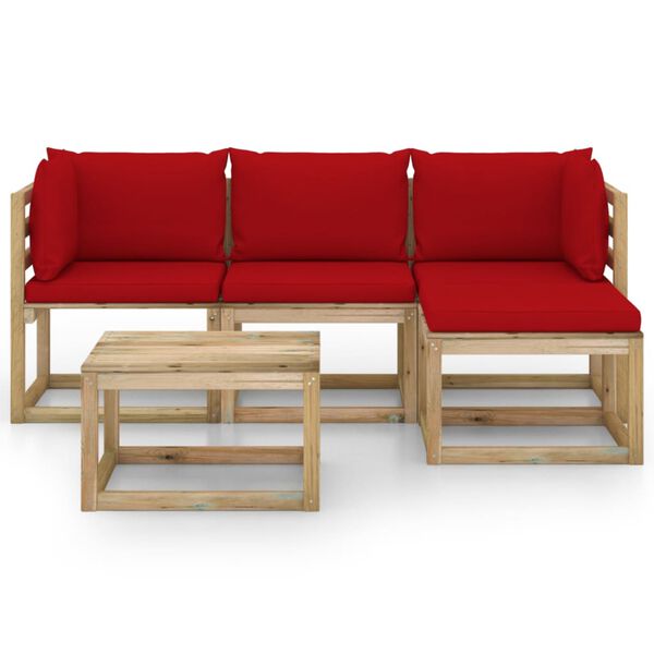 vidaXL Salon de jardin 5 pcs avec coussins rouge