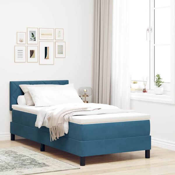 vidaXL Lit &agrave; ressorts avec matelas Bleu fonc&eacute; 90 x 200 cm Velours