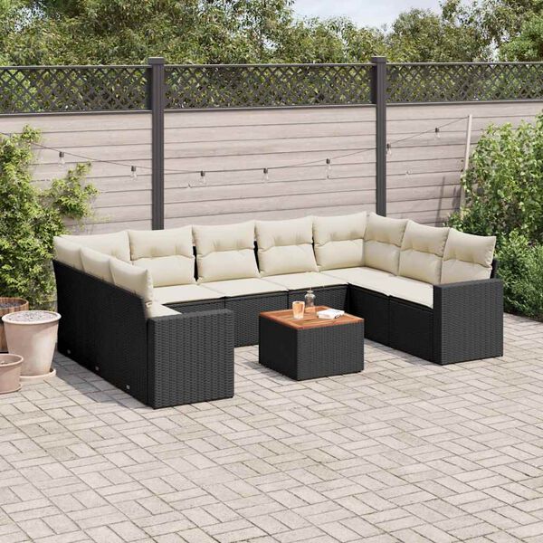 vidaXL Salon de jardin 10 pcs avec coussins noir r&eacute;sine tress&eacute;e