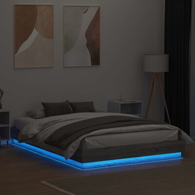 vidaXL Cadre de lit avec lumières LED sonoma gris 140x200 cm