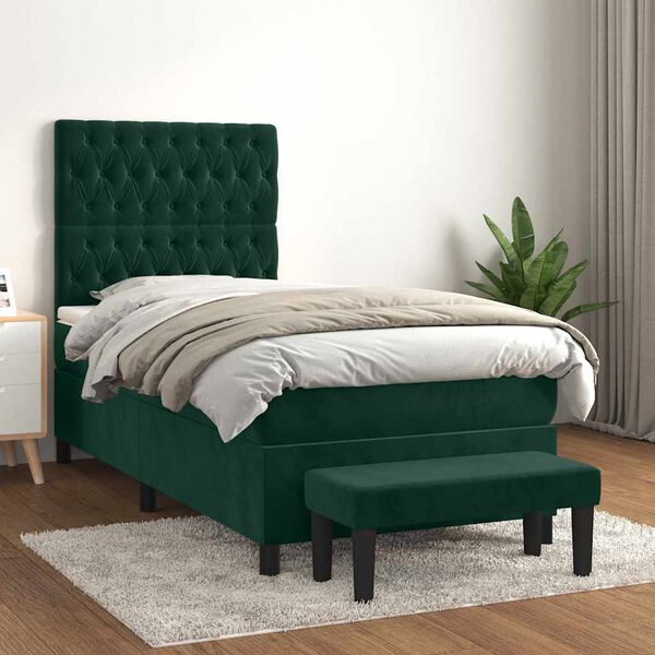 vidaXL Sommier &agrave; lattes de lit avec matelas Vert fonc&eacute; 90x200 cm