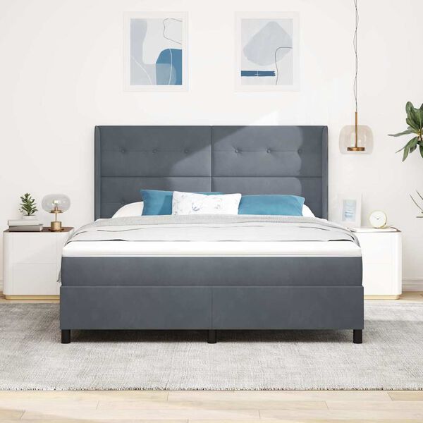 vidaXL Lit &agrave; ressorts avec matelas Gris fonc&eacute; 180 x 200 cm Velours