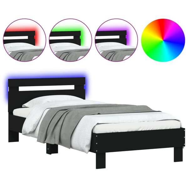 vidaXL Cadre de lit sans matelas avec lumi&egrave;res LED noir 90x200 cm