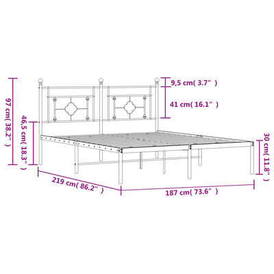 vidaXL Cadre de lit métal sans matelas avec tête de lit noir 183x213cm